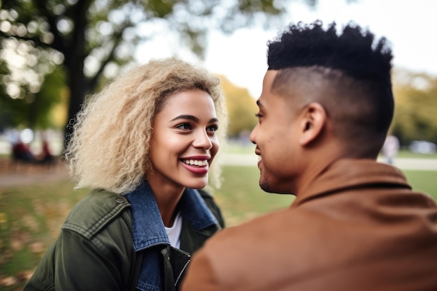 Shot of a young couple out on date at the park created with generative ai