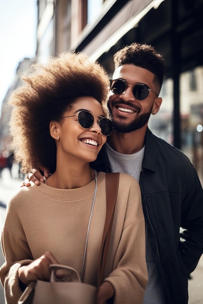 Shot of a young couple out shopping created with generative ai