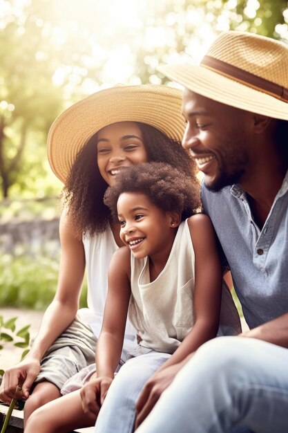 Shot of a young family bonding while enjoying a day outdoors created with generative ai