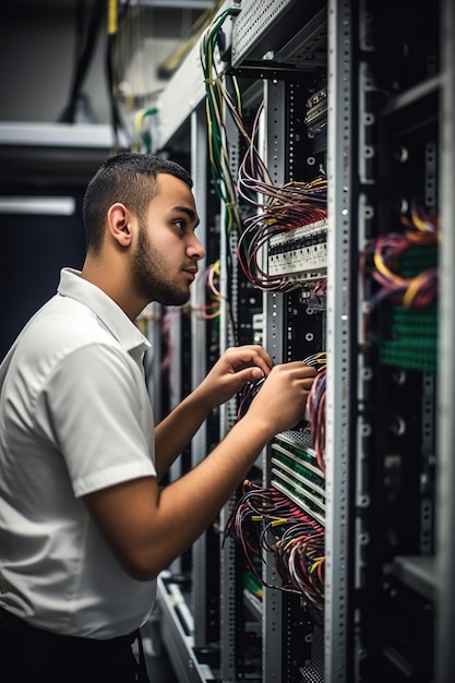 Shot of a young male technician checking his computer in a server room