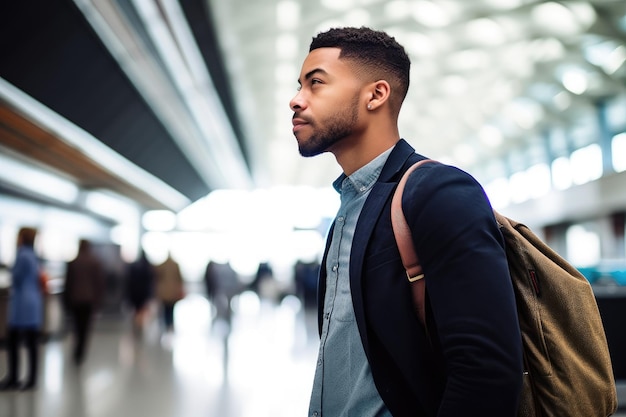 Shot of a young man about to board his flight created with generative ai