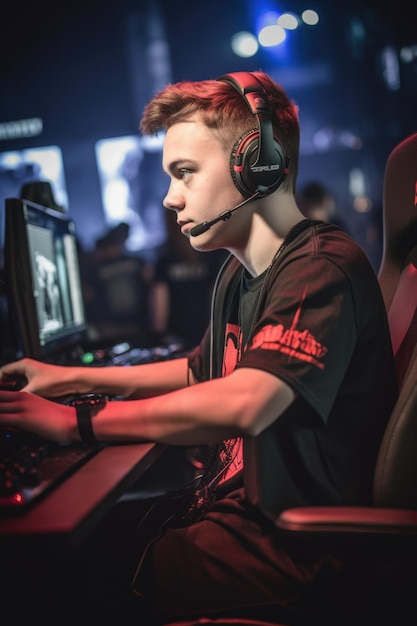 Shot of a young man at an esports tournament created with generative ai