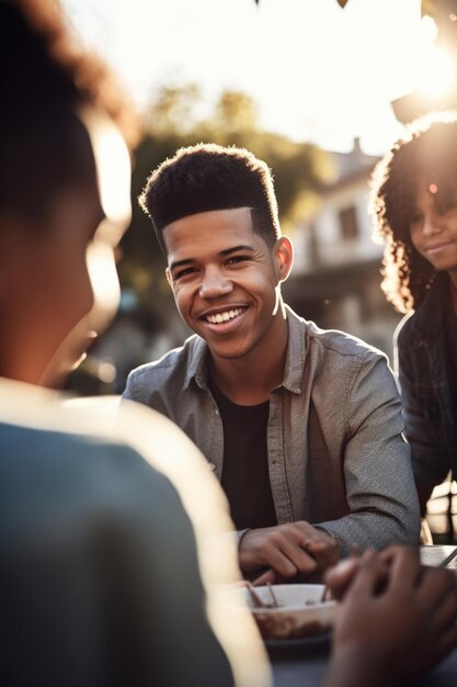 Shot of a young man spending time with his family outside