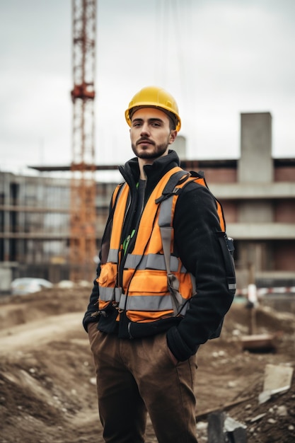 Shot of a young man standing on a construction site created with generative ai