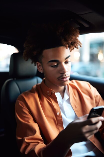 Shot of a young man using his mobile phone while sitting in his car created with generative ai