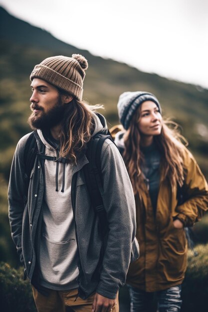 Shot of a young man and woman out on an adventure created with generative ai