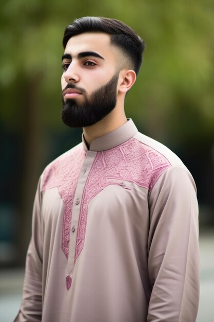 Shot of a young muslim man standing outside