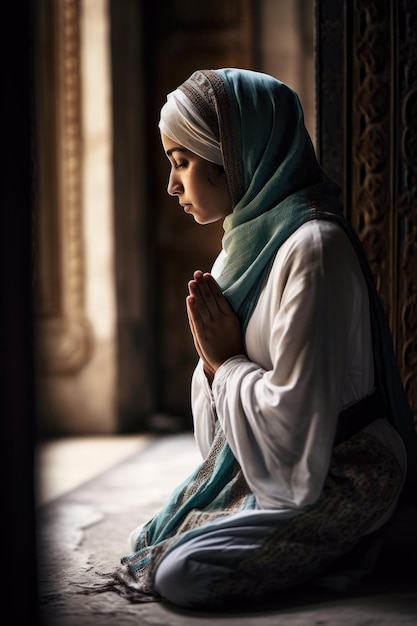 Shot of a young muslim woman praying at the mosque