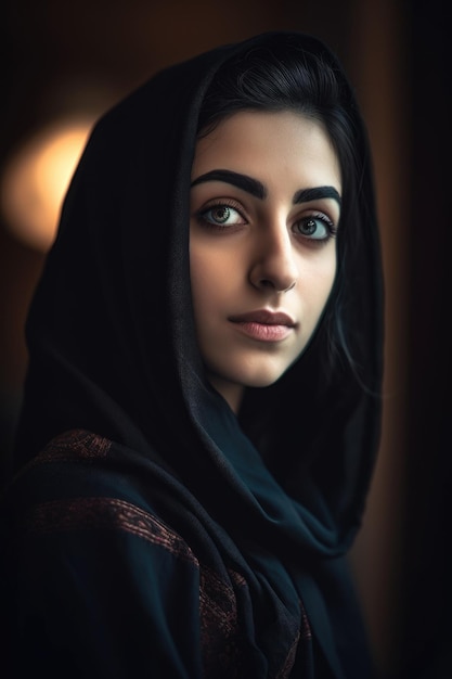 Shot of a young muslim woman wearing a hijab at home created with generative ai