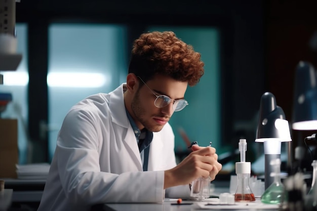 Shot of a young scientist at work in a lab created with generative ai