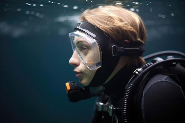 Shot of a young scuba diver contemplating created with generative ai