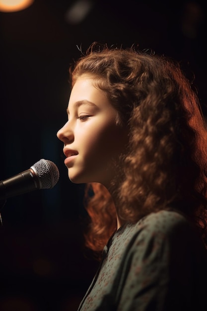 Shot of a young singer performing on stage