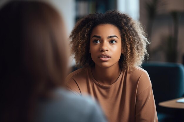 Shot of a young woman in casual clothing talking to her client