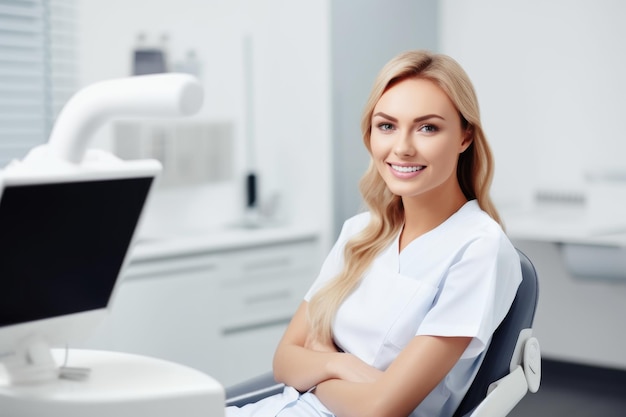 Shot of a young woman at the dentists office created with generative ai