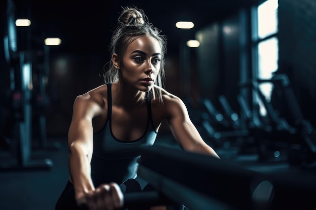 Shot of a young woman exercising at the gym created with generative ai