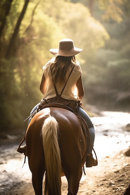 Shot of a young woman experiencing back pain while horseback riding created with generative ai