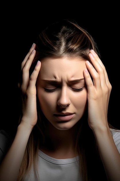 Shot of a young woman experiencing dizziness and headaches created with generative ai