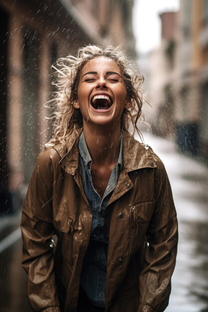 Shot of a young woman having fun in the rain