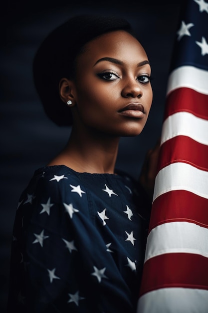 Shot of a young woman holding an american flag created with generative ai