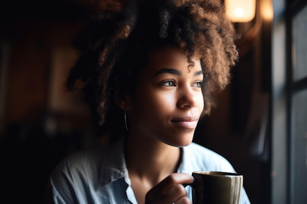 Shot of a young woman holding a coffee cup in her studio created with generative ai