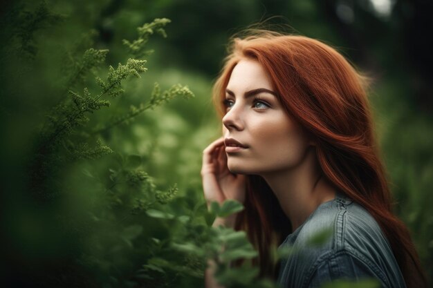 Shot of a young woman looking at plants in nature