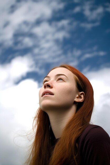 Shot of a young woman looking at the sky in distress