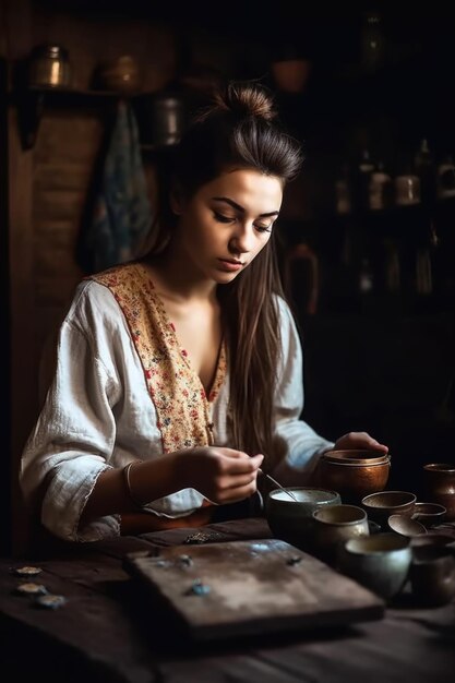 Снимок молодой женщины, заваривающей чай, созданный с помощью генеративного ИИ