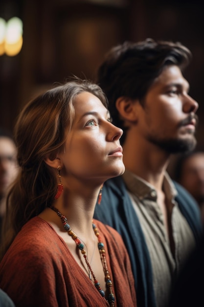 shot of a young woman and man at an event in church created with generative ai