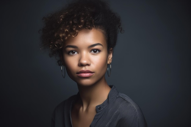 Shot of a young woman posing against a grey background in her created with generative ai