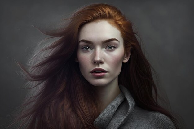 Shot of a young woman posing in her against a grey background created with generative ai