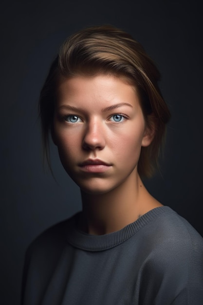 Shot of a young woman standing in her against a gray background created with generative ai