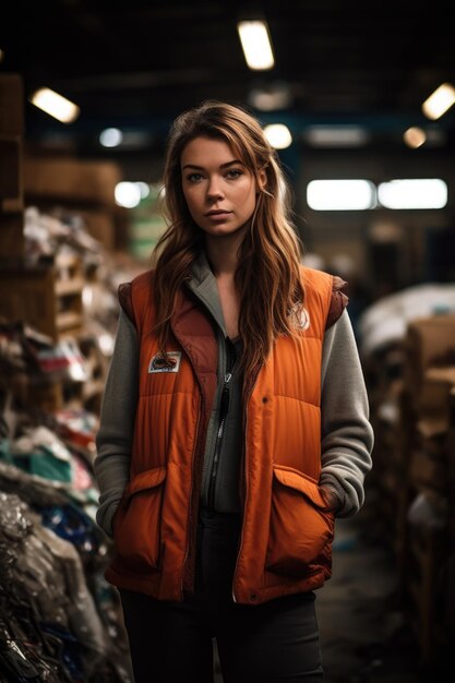 Снимка молодой женщины, стоящей в центре переработки