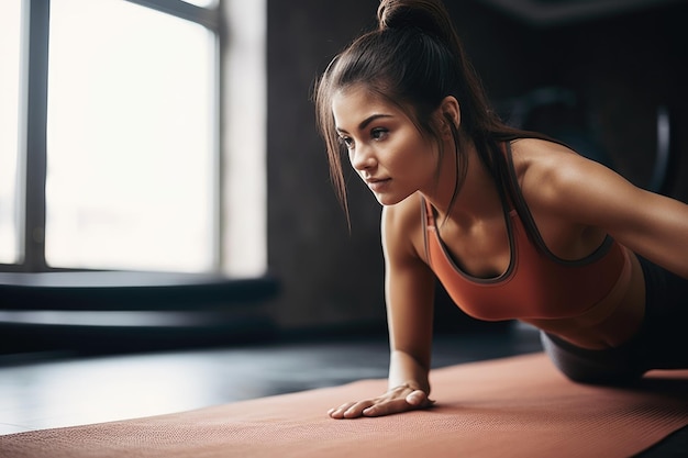 Shot of a young woman stretching on an exercise mat created with generative ai