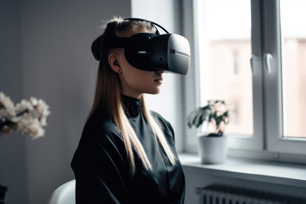 Shot of a young woman using a phone in a vr headset