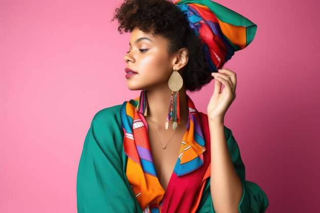 Shot of a young woman wearing colorful clothing in a studio