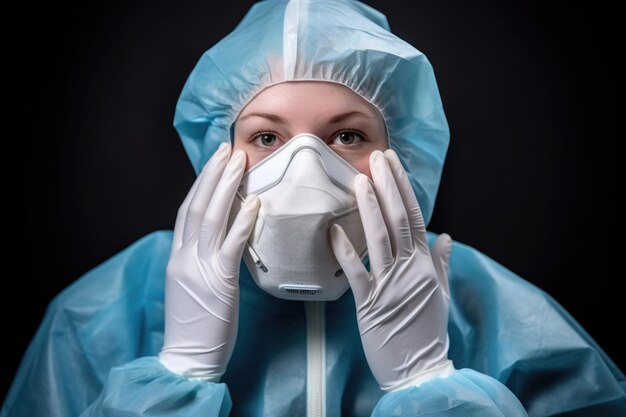 Photo shot of a young woman wearing protective clothing while holding her face