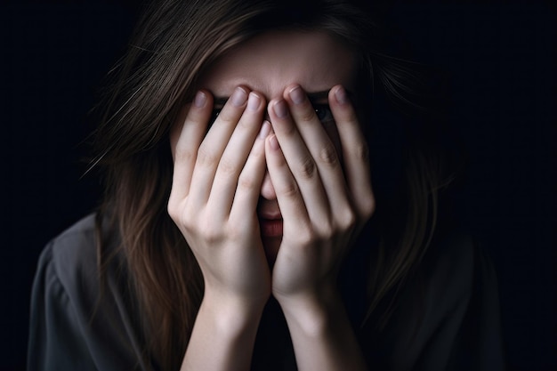 Shot of a young woman with her hands covering her face