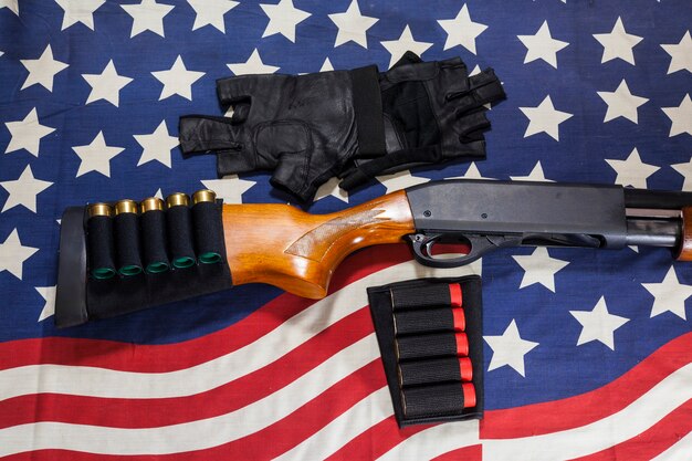 Shotgun American flag background.