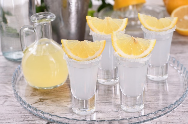 Shots vodka with lemon