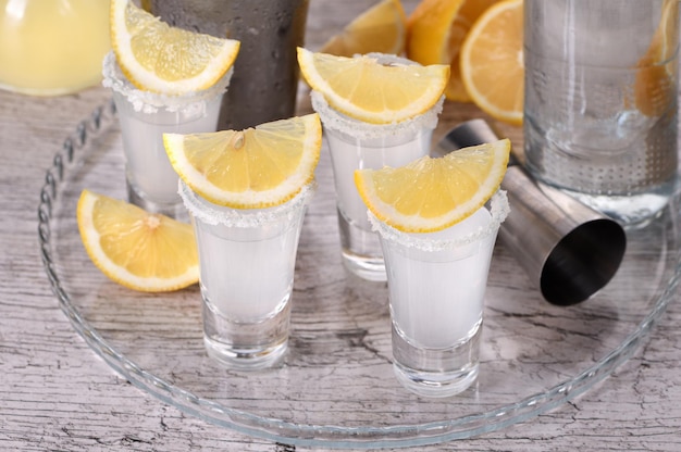 Shots vodka with lemon