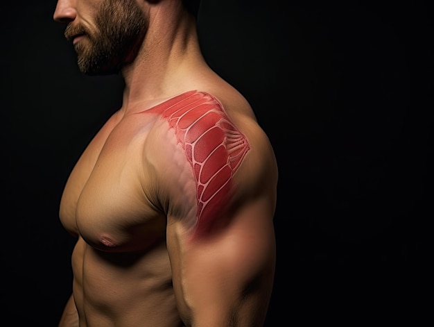 写真 肩骨筋肉神経痛み肩関節の損傷関節炎トラウマゾーンが強調されている