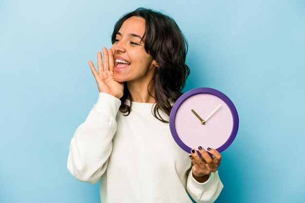 Shouting and holding palm near opened mouth