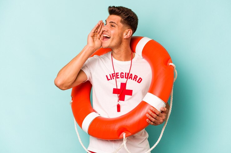 Photo shouting and holding palm near opened mouth