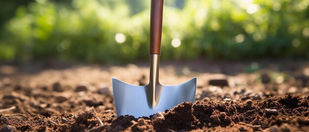 Photo a shovel is being planted in a garden