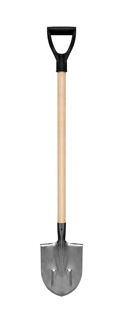 Лопата с деревянной ручкой, изолированные на белом фоне