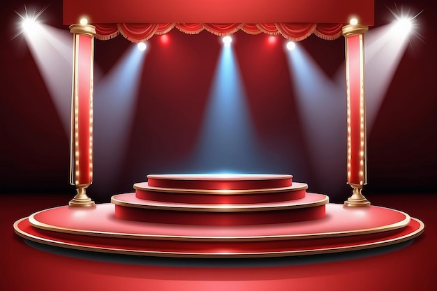Show light Stage Podium Scene with for Award Ceremony on red Background Vector illustration