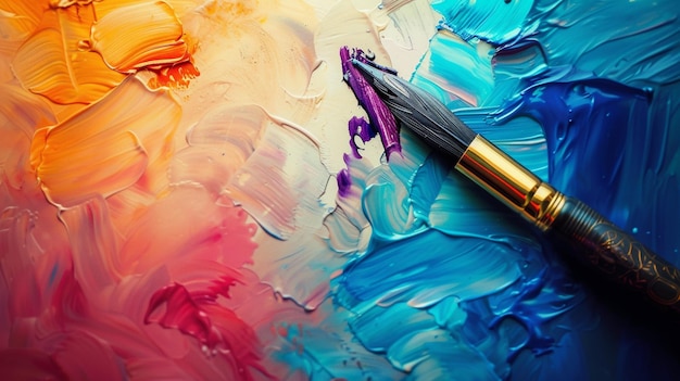筆を示す書くのではなく夢とアイデアを現実のキャンバスに描く ストロークごとに色の爆発