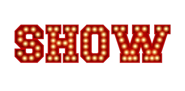 Photo show word made from red vintage lightbulb lettering isolated on a white 3d rendering