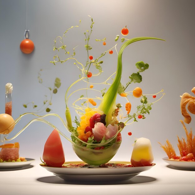 Photo showcase the artistry of molecular gastronomy with intricate dishes transformed into edible works