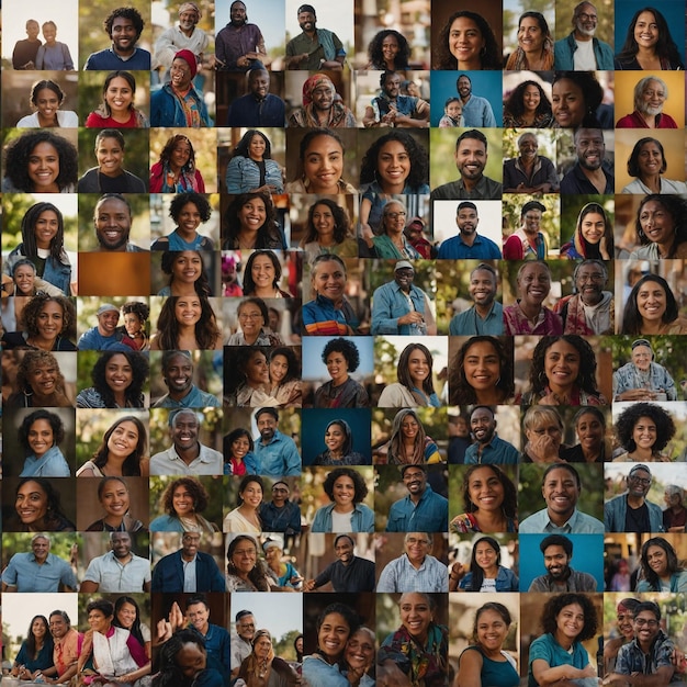 Foto mostrare la bellezza della diversità e dell'inclusione in contesti comunitari con immagini di persone di diverse origini